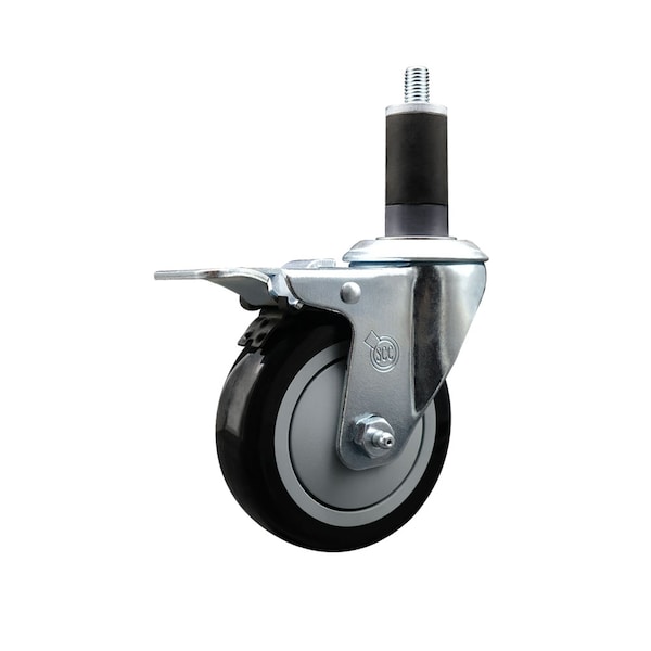 4'' Black Poly Swivel 1-1/4'' Expanding Stem Caster Total Lock Brake
